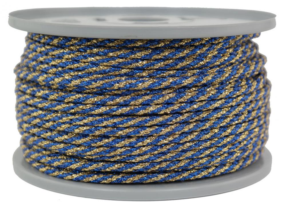 Schnur/Seil/Flechtleine - 50 Meter - Ø ca.3.5mm - Fb. gold/blau glitzernd-glänzend (G8-3.5gb)