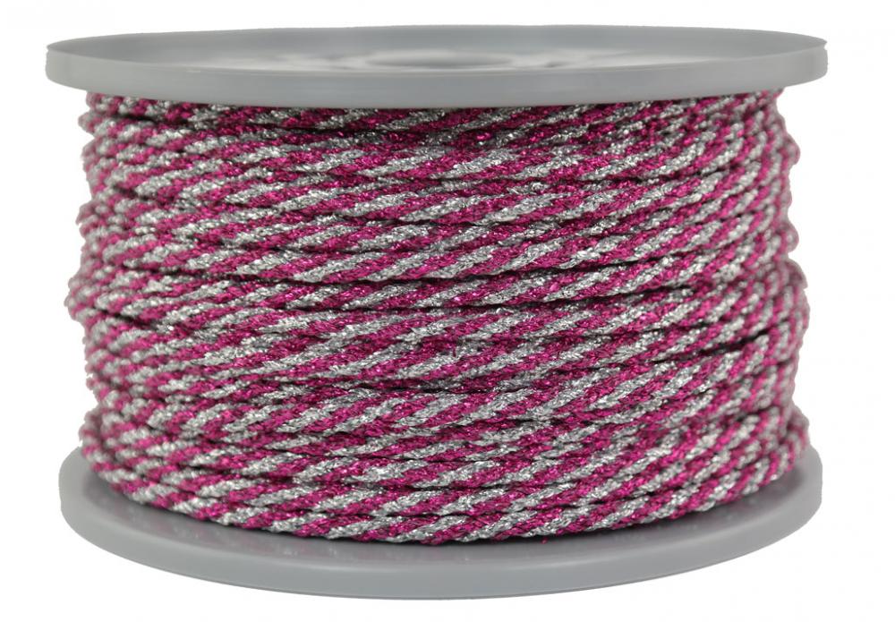 Schnur/Seil/Flechtleine - 50 Meter - Ø ca.3.5mm - Fb. silber/fuchsia glitzernd-glänzend (G8-3.5sf)