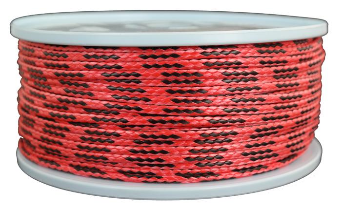 Dyneema Flechtleine / Seil / Dyneemaseil / Dyneema-Rope rot-schwarz Ø 4mm - 100 Meter (dy460)