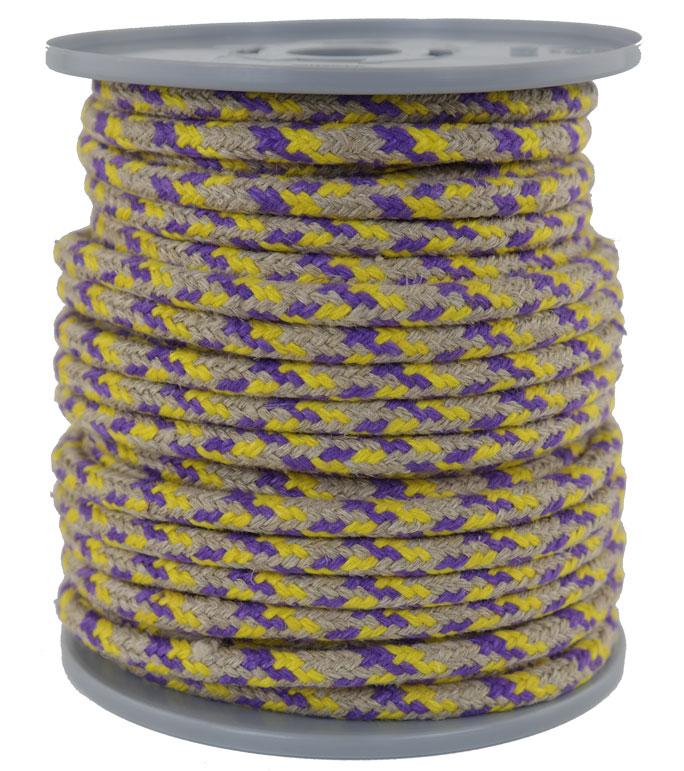 Leinenseil / Flachsseil Ø 7.5mm - 25 Meter - 16fach geflochten Fb. natur / gelb / lila (L750-25ngl)