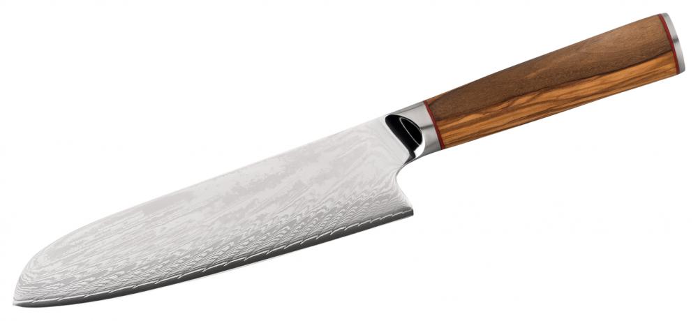 Kochmesser Santoku Damast, Olive 18cm Klinge (d392130)
