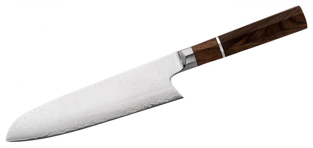 Kochmesser Santoku Damast, Walnuss 18cm Klinge (d392030)