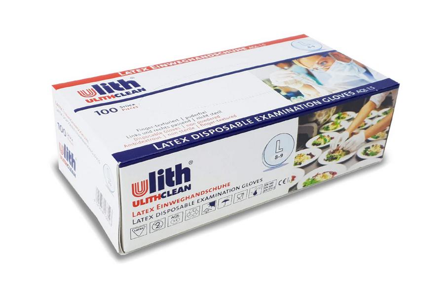 Ulith Einweghandschuhe Latex Puderfrei - Latexhandschuhe - Gr. L - 1 x 100Stück/Pack (L100L)