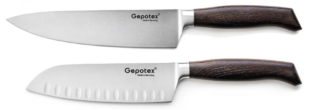 Gepotex ® Kochmesser-Set - Kochmesser+Santoku Griff aus Räuchereiche (g110SET)
