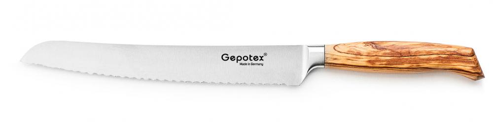 Gepotex ® Brotmesser mit Wellenschliff 23cm Klinge Griff aus Olivenholz (g100223)