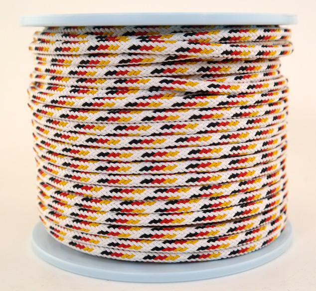 SONDERANGEBOT : 100 METER - Ø ca. 7.5 mm Seil mit Seilkern - Fb. schwarz rot gold weiß (7.5-100w)