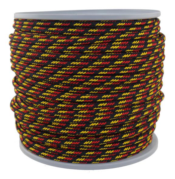 SONDERANGEBOT : 100 METER - Ø ca. 7.5 mm Seil mit Seilkern - Fb. schwarz rot gold (7.5-100s)