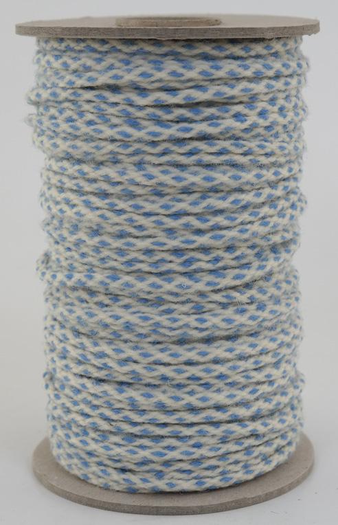 SONDERANGEBOT : Wollseil Ø ca. 4mm - 50 Meter - 100% Schurwolle Fb. hellblau/ natur (Wo-hbw-50)