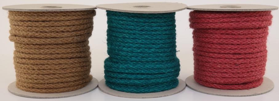 Juteseil / Seil aus Jute Ø ca.7mm - 3 x 30 Meter Farbe braun / rot / grün (ju7-30brg)